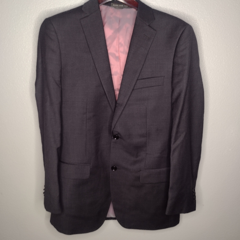 Indochino Mens  Blazer Suit Jacket Sport Coat Wool Gray Custom 2 Button B16